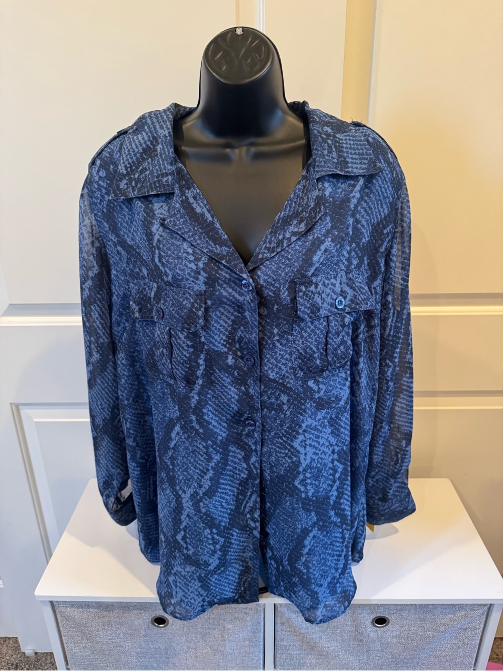 DG2 by Diane Gilman Navy Snake-Print Button Down Shirt